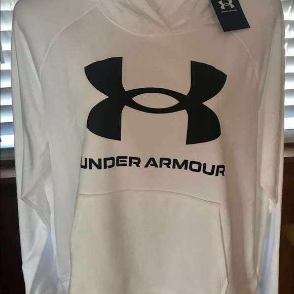 ⭐️ NWT Womens Under Armor Bright White/Black Hoodie/Sweatshirt Size XL Loose Fit - Picture 1 of 7
